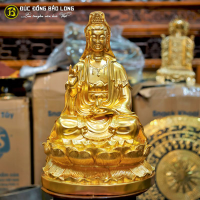 Tượng Phật Quan Âm Bằng Đồng Đỏ Dát Vàng 9999 Cao 48cm