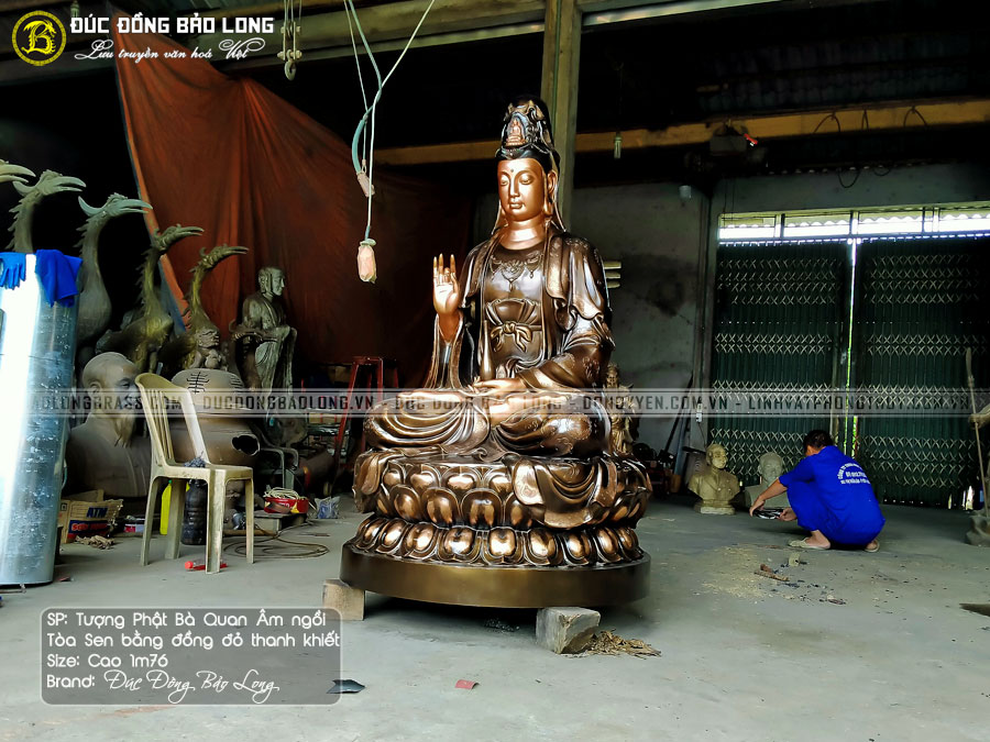 Tượng Phật Bà Quan Âm Ngồi Tòa Sen Bằng Đồng Cao 1m76