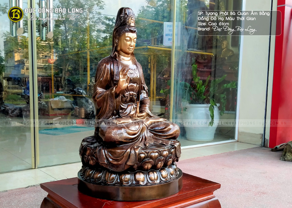Tượng Phật Bà Quan Âm Bằng Đồng Đỏ Cao 61cm Hạ Màu Thời Gian 2 tượng Phật Bà Quan Âm bằng đồng đỏ cao 61cm hạ màu thời gian