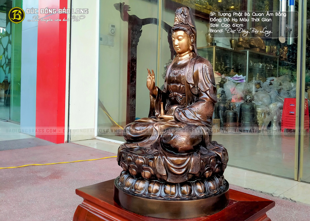 Tượng Phật Bà Quan Âm Bằng Đồng Đỏ Cao 61cm Hạ Màu Thời Gian 3 tượng Phật Bà Quan Âm bằng đồng đỏ cao 61cm hạ màu thời gian