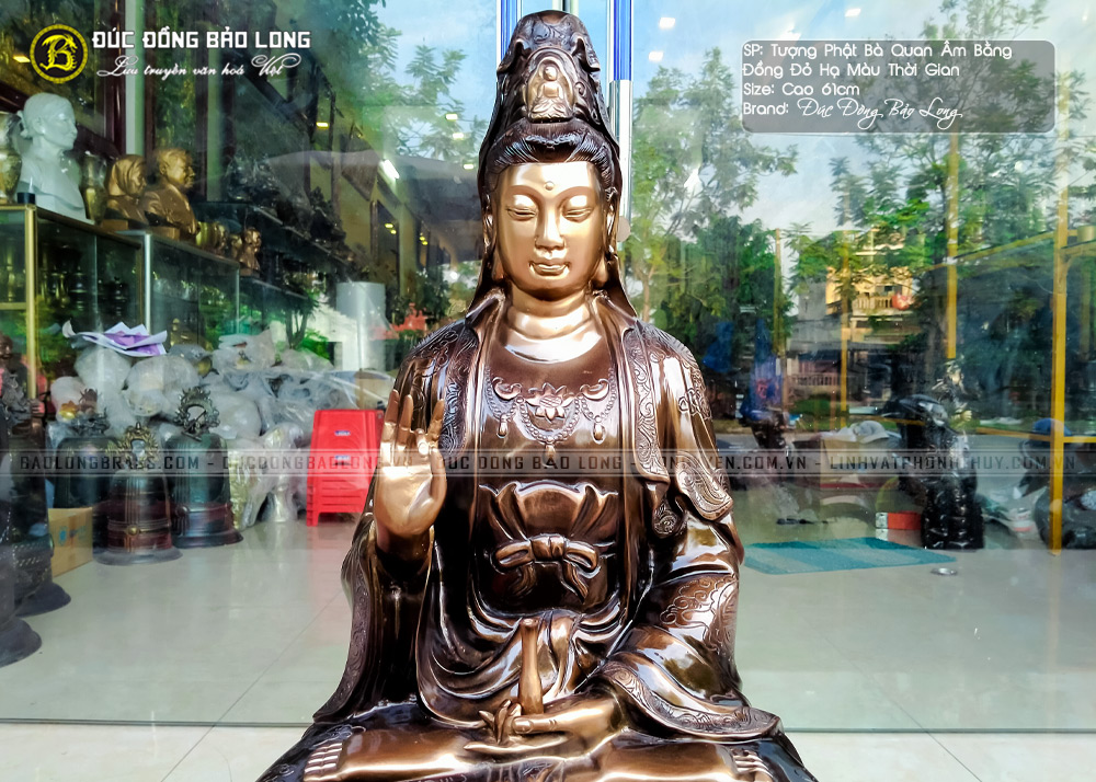 Tượng Phật Bà Quan Âm Bằng Đồng Đỏ Cao 61cm Hạ Màu Thời Gian 4 tượng Phật Bà Quan Âm bằng đồng đỏ cao 61cm hạ màu thời gian