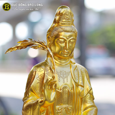 Tượng Phật Bà Quan Âm Bằng Đồng Cao 61cm Dát Vàng 9999