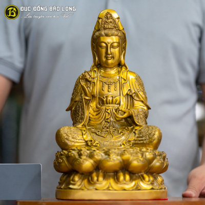 Tượng Phật Bà Quan Âm Áo Hoa Bằng Đồng Cao 30cm