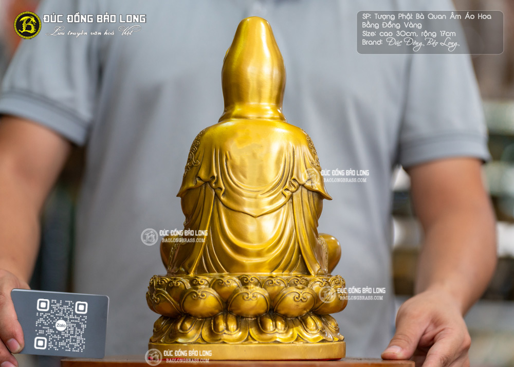 Tượng Phật Bà Quan Âm Áo Hoa Bằng Đồng Cao 30cm