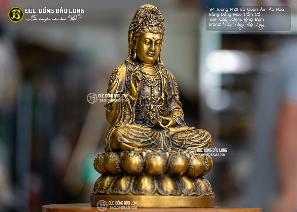 tượng Phật Bà quan Âm 30cm ngồi đài sen bằng đồng