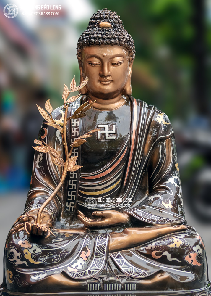 tượng Phật Dược Sư bằng đồng khảm tam khí cao 61cm