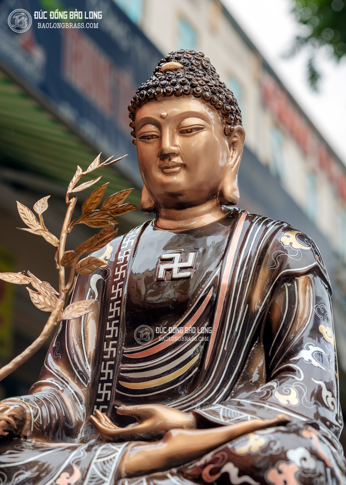 tượng Phật Dược Sư bằng đồng khảm Tam khí 61cm