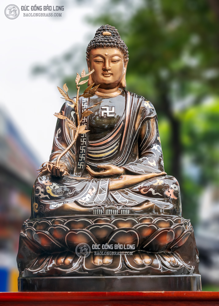 Tượng Phật Dược Sư Bằng Đồng Khảm Tam Khí Cao 61cm