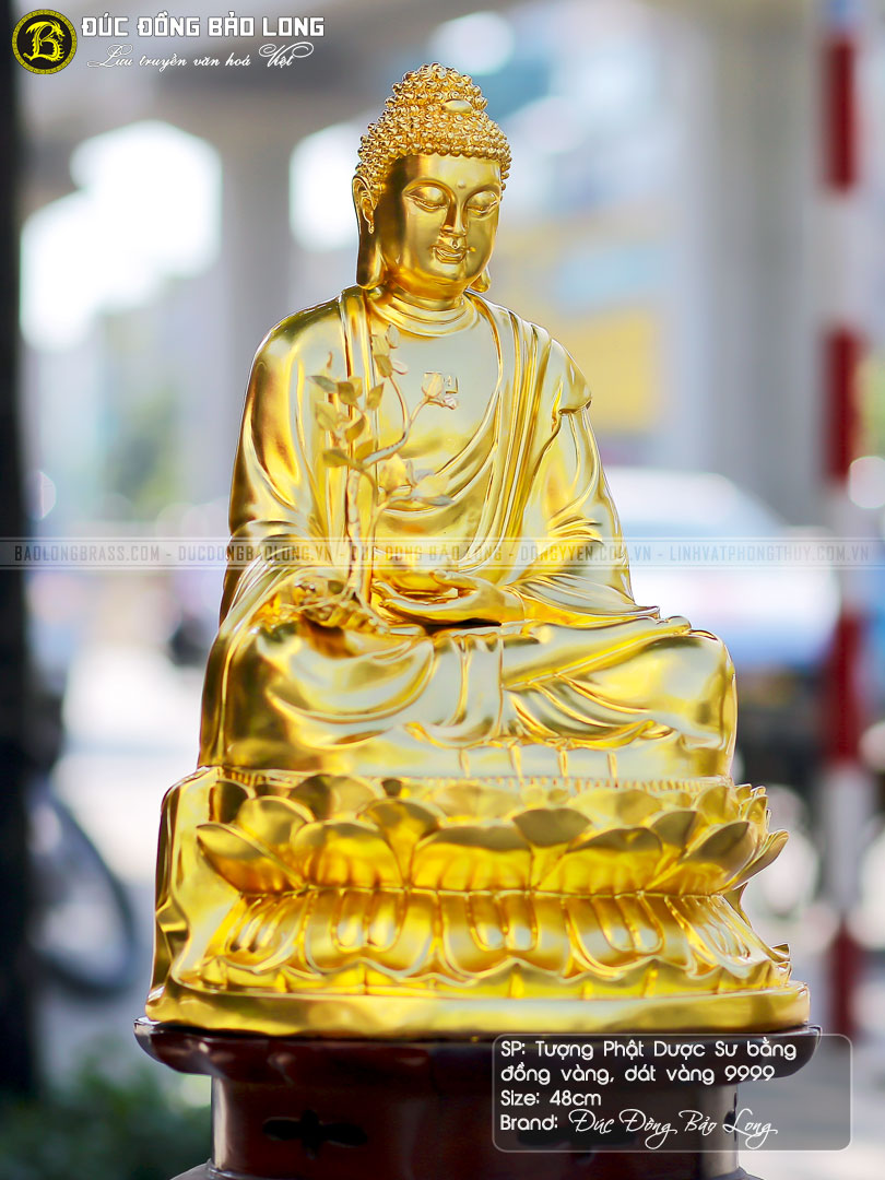 tượng phật dược sư bằng đồng cao 48cm dát vàng 9999