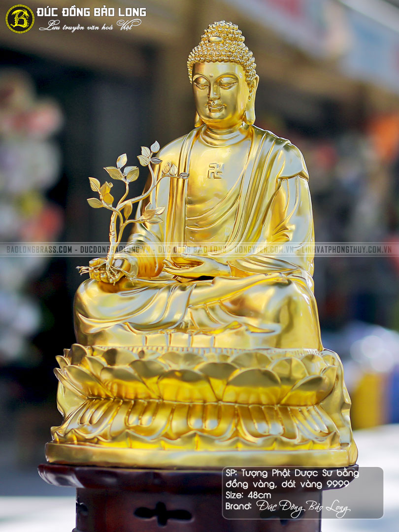 tượng Phật Dược Sư 48cm bằng đồng Dát vàng