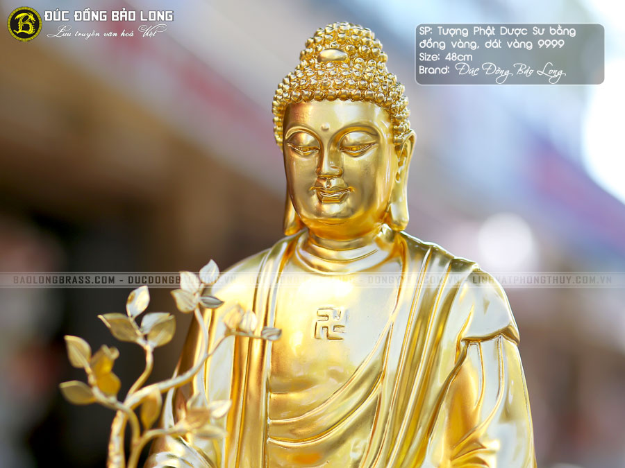 tượng Phật Dược Sư 48cm bằng đồng Dát vàng