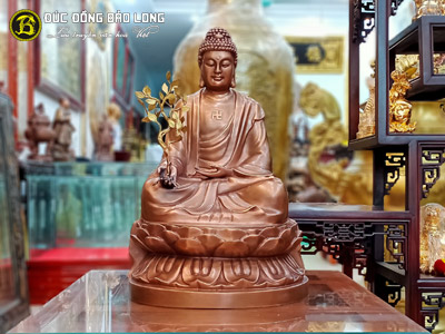 Tượng Phật Dược Sư Ngồi Bệ Sen Bằng Đồng Đỏ Cao 48cm