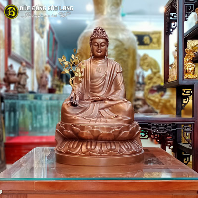 Tượng Phật Dược Sự Bằng Đồng Đỏ Màu Trầm Cổ cao 48cm