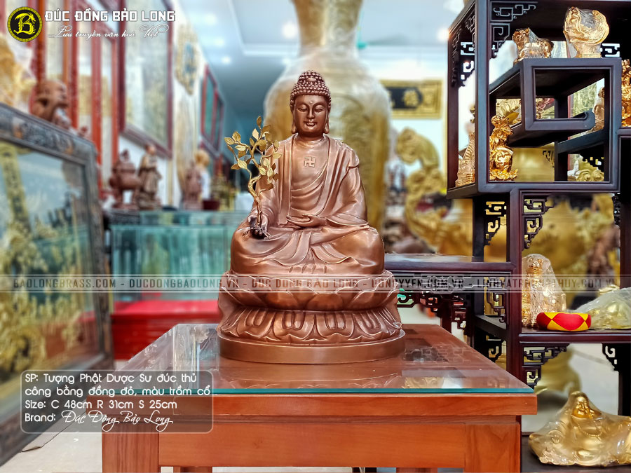 tượng Phật Dược Sư bằng đồng khảm Tam khí 61cm