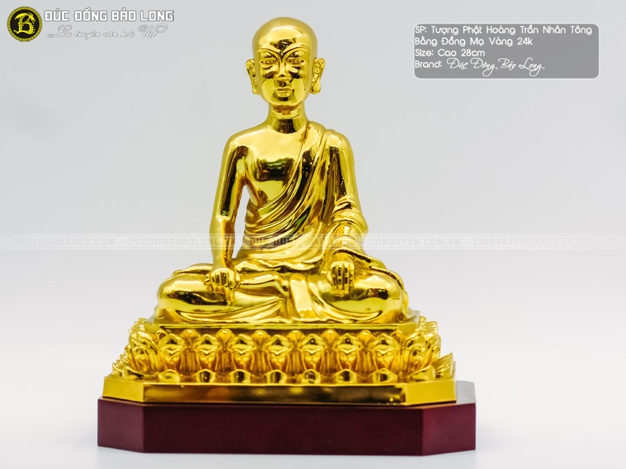 Tượng Phật Hoàng Trần Nhân Tông Bằng Đồng Vàng Cao 28cm Mạ Vàng 24k