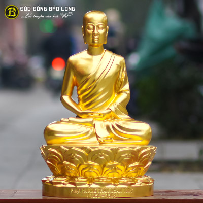 Tượng Phật Hoàng Trần Nhân Tông Bằng Đồng Đỏ Cao 50cm Dát Vàng 9999