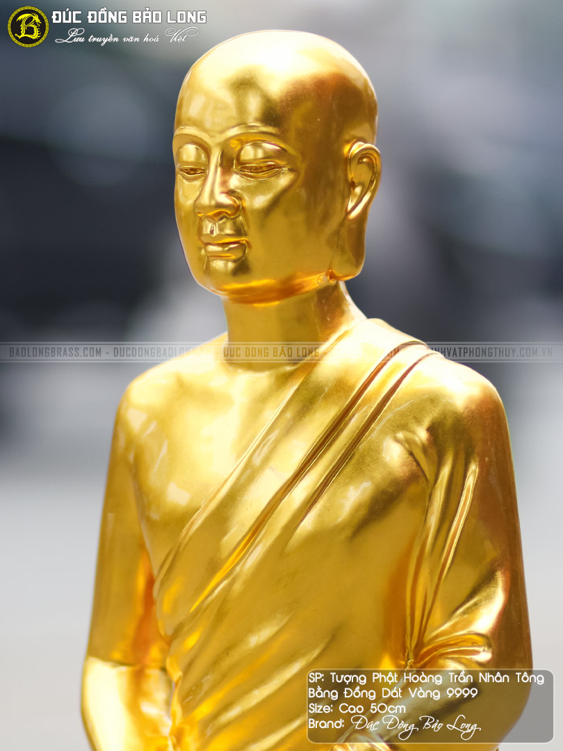 tượng Phật Hoàng Trần Nhân Tông bằng đồng đỏ cao 50cm dát vàng 9999