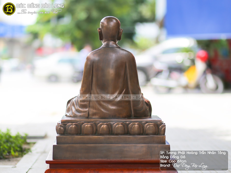 Tượng Phật Hoàng Trần Nhân Tông Bằng Đồng Đỏ Màu Trầm Cổ Cao 67cm