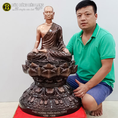 Tượng Phật Hoàng Trần Nhân Tông Bằng Đồng Đỏ Cao 81cm 2 màu