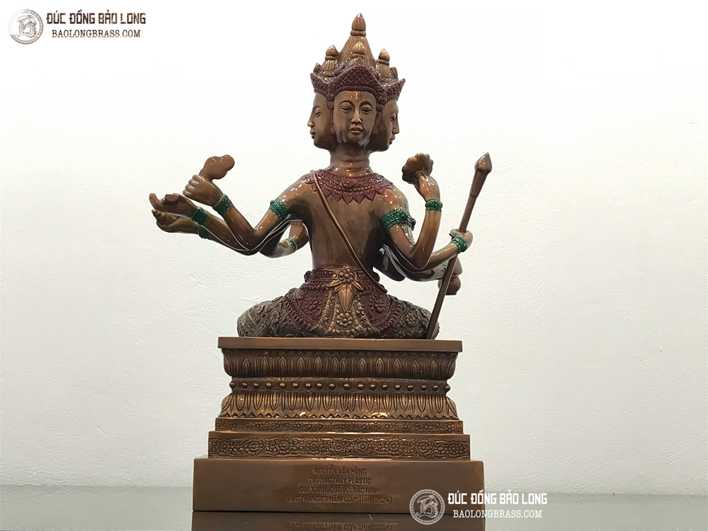 tượng Phật Tứ Diện bằng đồng đỏ màu giả cổ cao 69cm