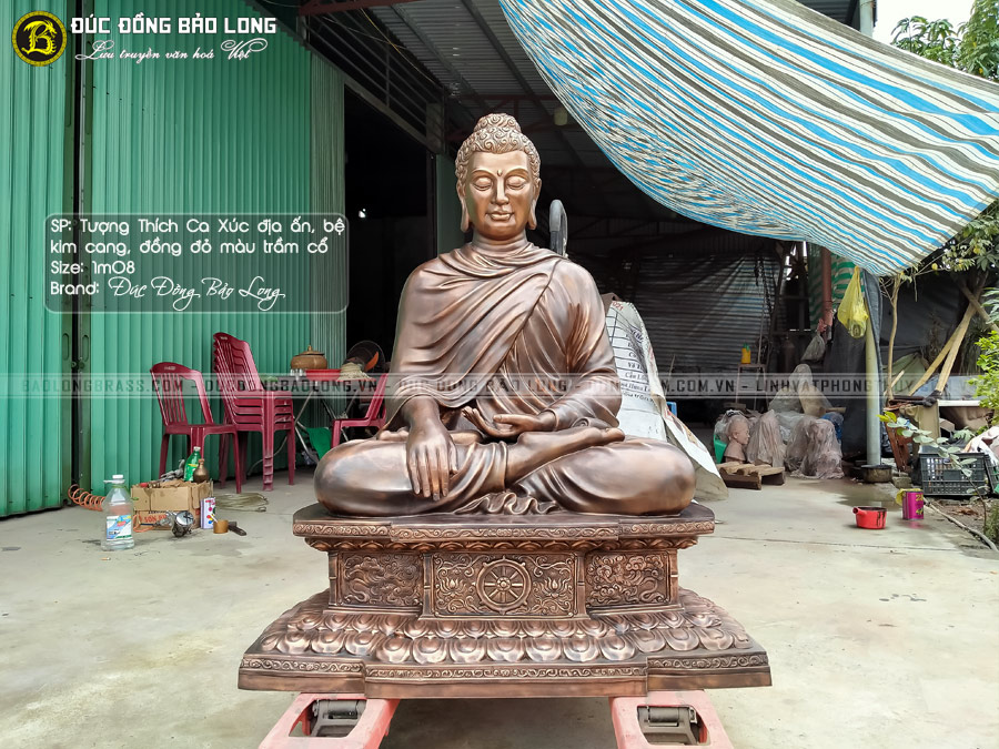 tượng Phật Thích Ca Xúc Địa Ấn bằng đồng đỏ cao 1m08