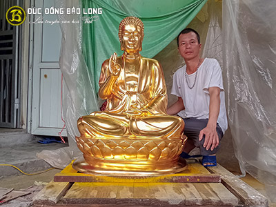 Tượng Phật Bổn Sư Thích Ca Bằng Đồng Đỏ Cao 1m Dát Vàng 9999