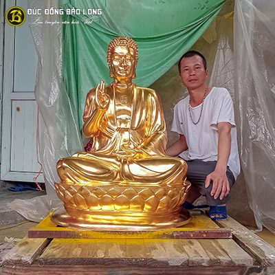 Tượng Phật Thích Ca Bằng Đồng Đỏ Cao 1m Dát Vàng 9999