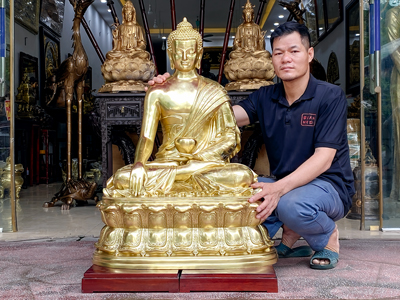 Tượng Phật Thích Ca Xúc Địa Ấn Bằng Đồng Catut Cao 1m