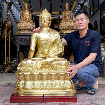 Tượng Phật Thích Ca Xúc Địa Thủ Ấn Bằng Đồng Catut Cao 1m