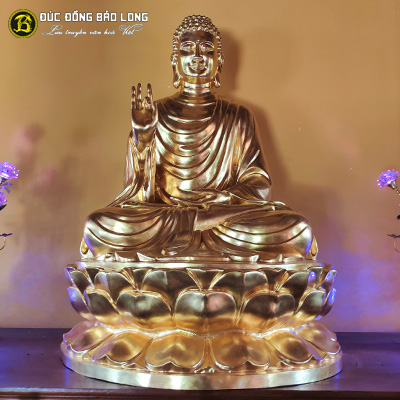 Tượng Phật Thích Ca Bằng Đồng Đỏ Cao 1m76 Dát Vàng 9999