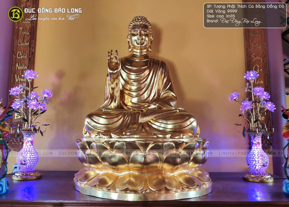 tượng Phật Thích Ca bằng đồng 1m76 Dát vàng