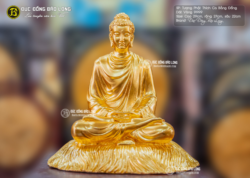 tượng Phật Thích Ca bằng đồng 29cm Dát vàng