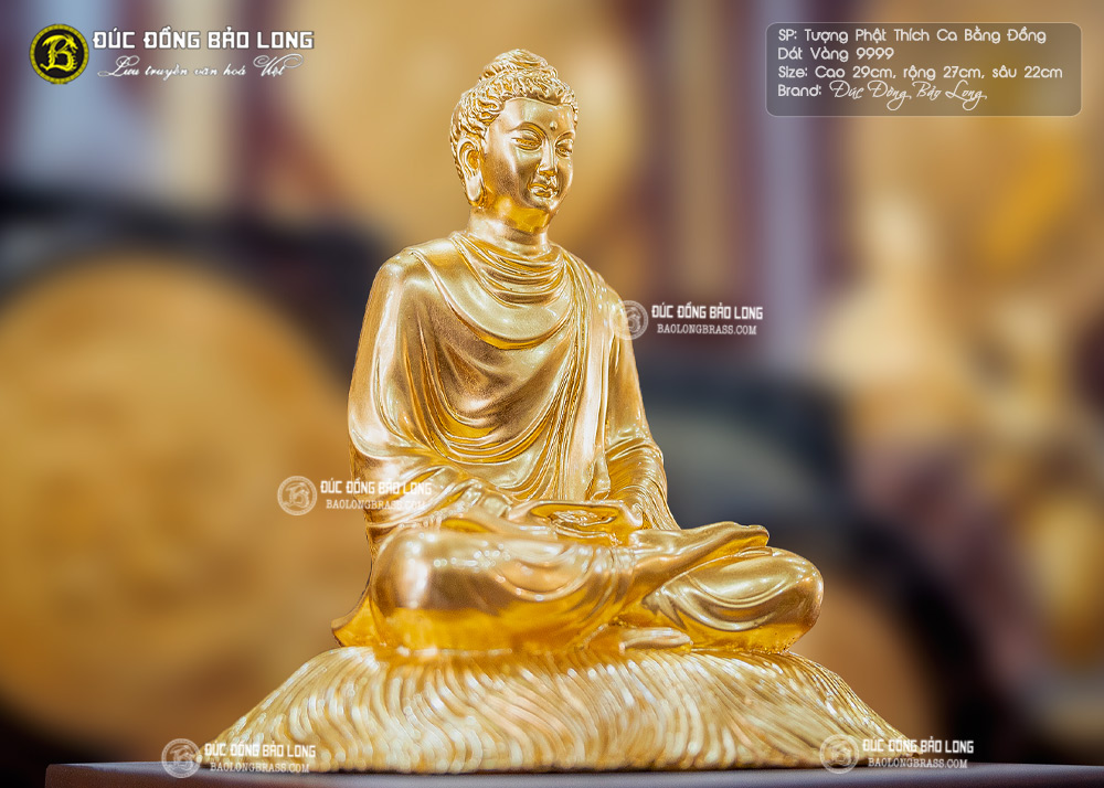 tượng Phật Thích Ca bằng đồng 29cm Dát vàng