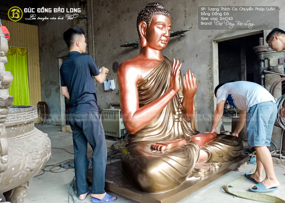 Tượng Phật Thích Ca Chuyển Pháp Luân Bằng Đồng Đỏ Cao 2m04