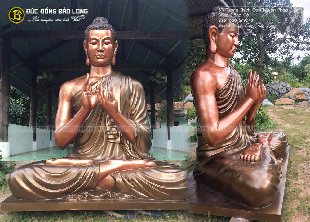 Tượng Phật Thích Ca Chuyển Pháp Luân Bằng Đồng Đỏ Cao 2m04