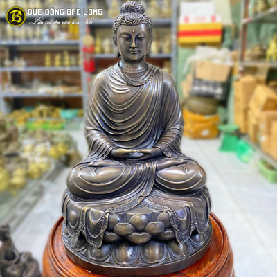 Tượng Phật Thích Ca Bằng Đồng Vàng Màu Giả Cổ Cao 40cm