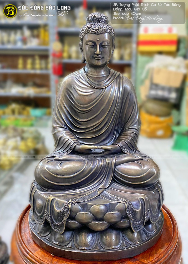 Tượng Phật Thích Ca Bằng Đồng Cao 40cm Màu Giả Cổ