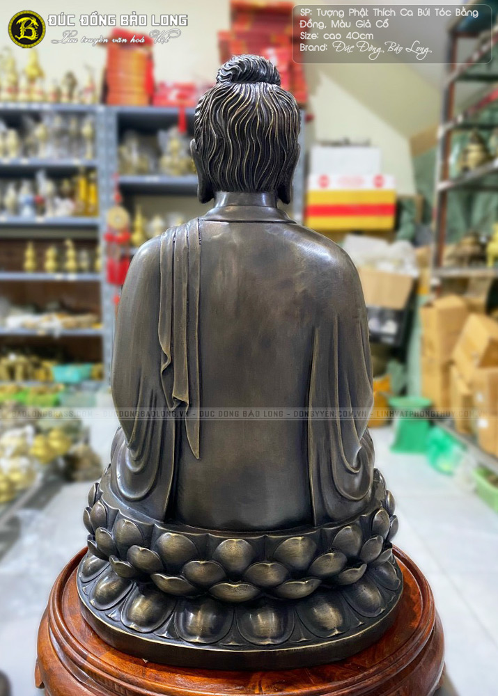 Tượng Phật Thích Ca Bằng Đồng Cao 40cm Màu Giả Cổ