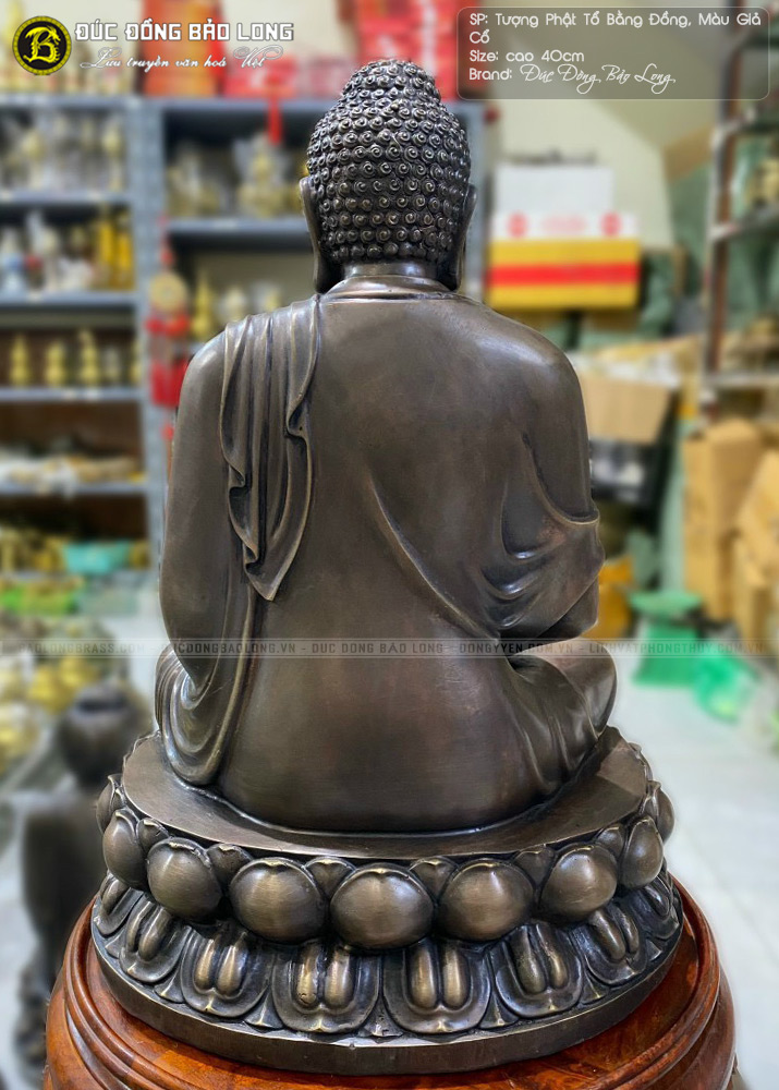Tượng Phật Tổ Bằng Đồng Vàng Màu Giả Cổ Cao 40cm