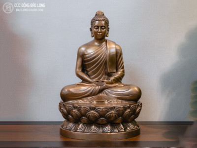 Tượng Phật Thích Ca Bằng Đồng Đỏ Màu Trầm Cổ Cao 40Cm 
