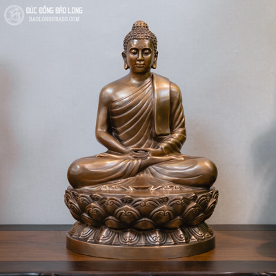Tượng Phật Thích Ca Bằng Đồng Đỏ Cao 40Cm Màu Trầm Cổ