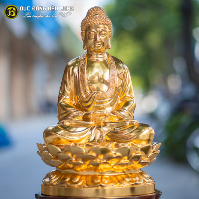 Tượng Phật Thích Ca Bằng Đồng Đỏ Dát Vàng 9999 cao 48cm