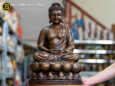 Tượng Phật Tổ Bằng Đồng Vàng Màu Giả Cổ Cao 48cm