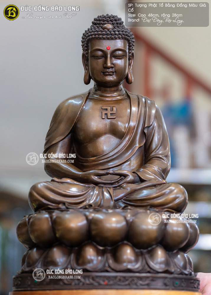 Tượng Đức Phật Thích Ca Bằng Đồng Cao 48cm Màu Trầm Cổ