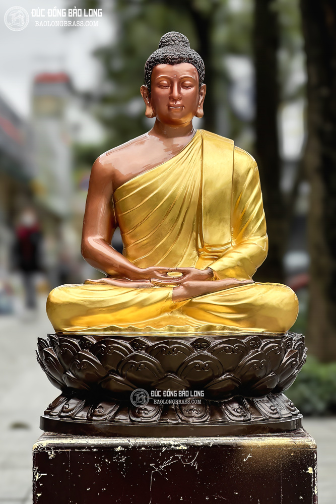 Tượng Phật Thích Ca Mâu Ni Bằng Đồng Dát Vàng Áo Cao 62cm