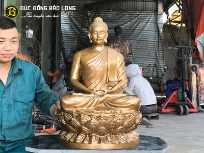 Tượng Phật Thích Ca Ngồi Đài Sen Bằng Đồng Đỏ Cao 62cm