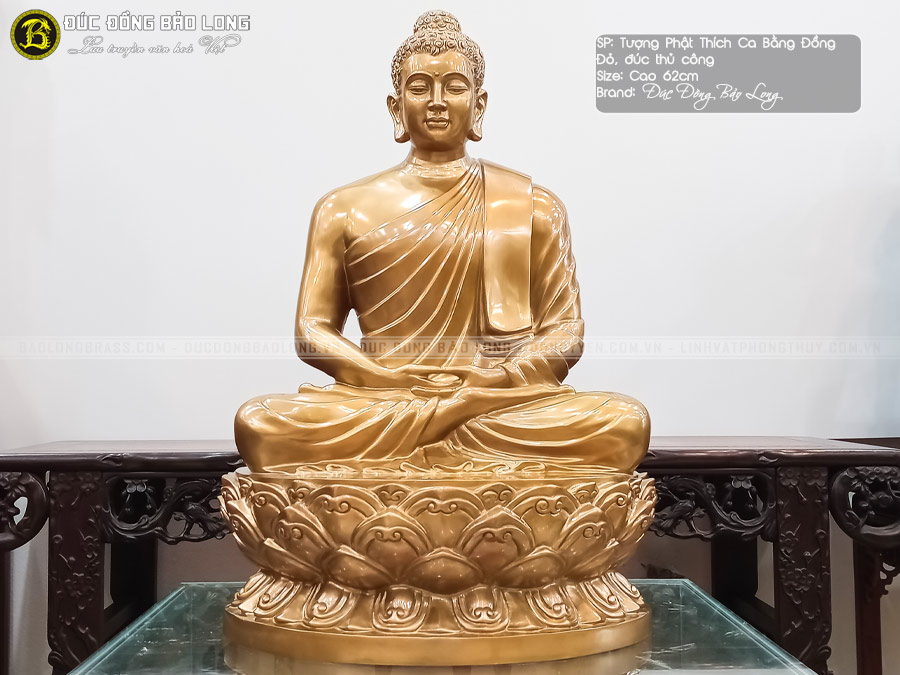 tượng Phật Thích Ca ngồi đài sen bằng đồng đỏ cao 62cm