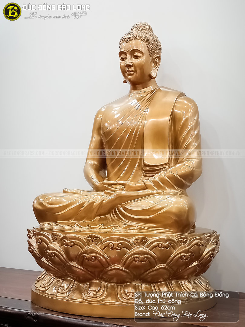 tượng Phật Thích Ca ngồi đài sen bằng đồng đỏ