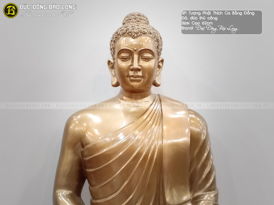 tượng Phật Thích Ca ngồi đài sen bằng đồng đỏ cao 62cm