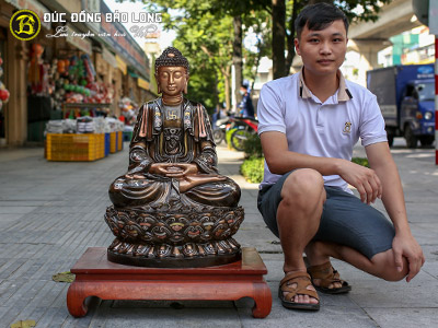 Tượng Phật Bổn Sư Thích Ca Bằng Đồng 69cm Khảm Tam Khí
